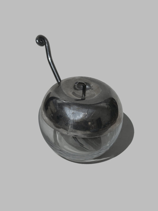 Vintage Zuckerdose Apfelform aus Glas und Silber