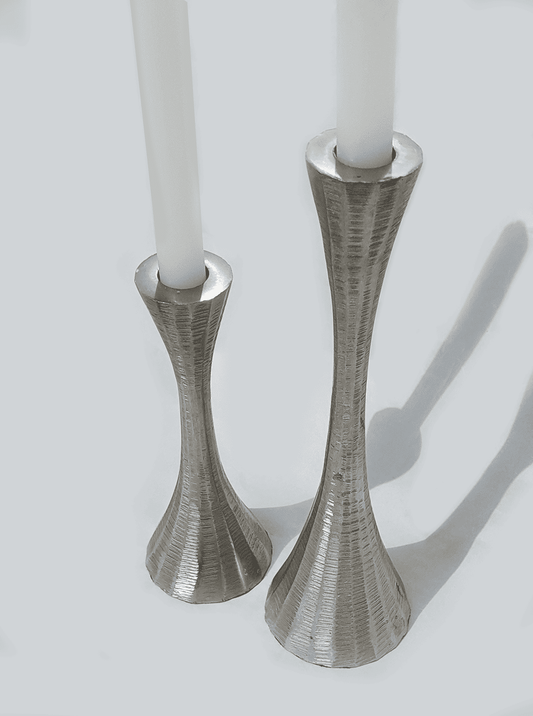 Vintage Kerzenhalter Silber Metall Set von 2