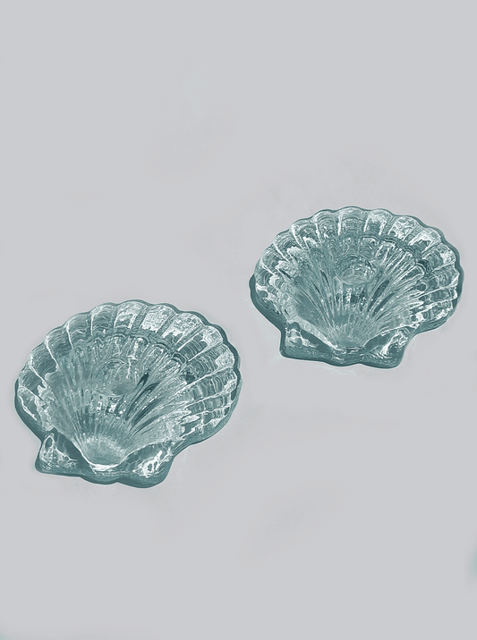 Vintage Kerzenhalter Muschelglas türkis Set von 2