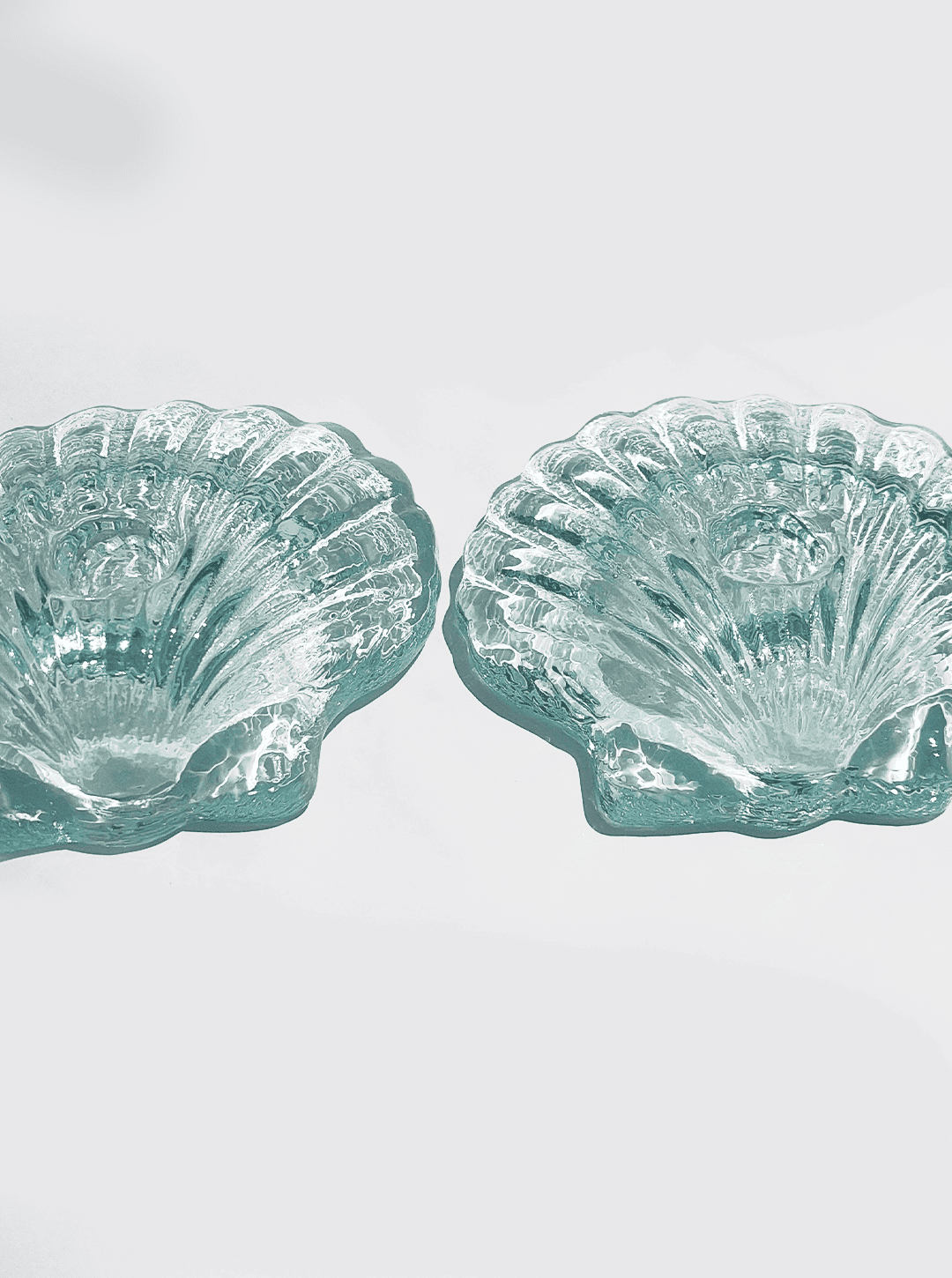 Vintage Kerzenhalter Muschelglas türkis Set von 2