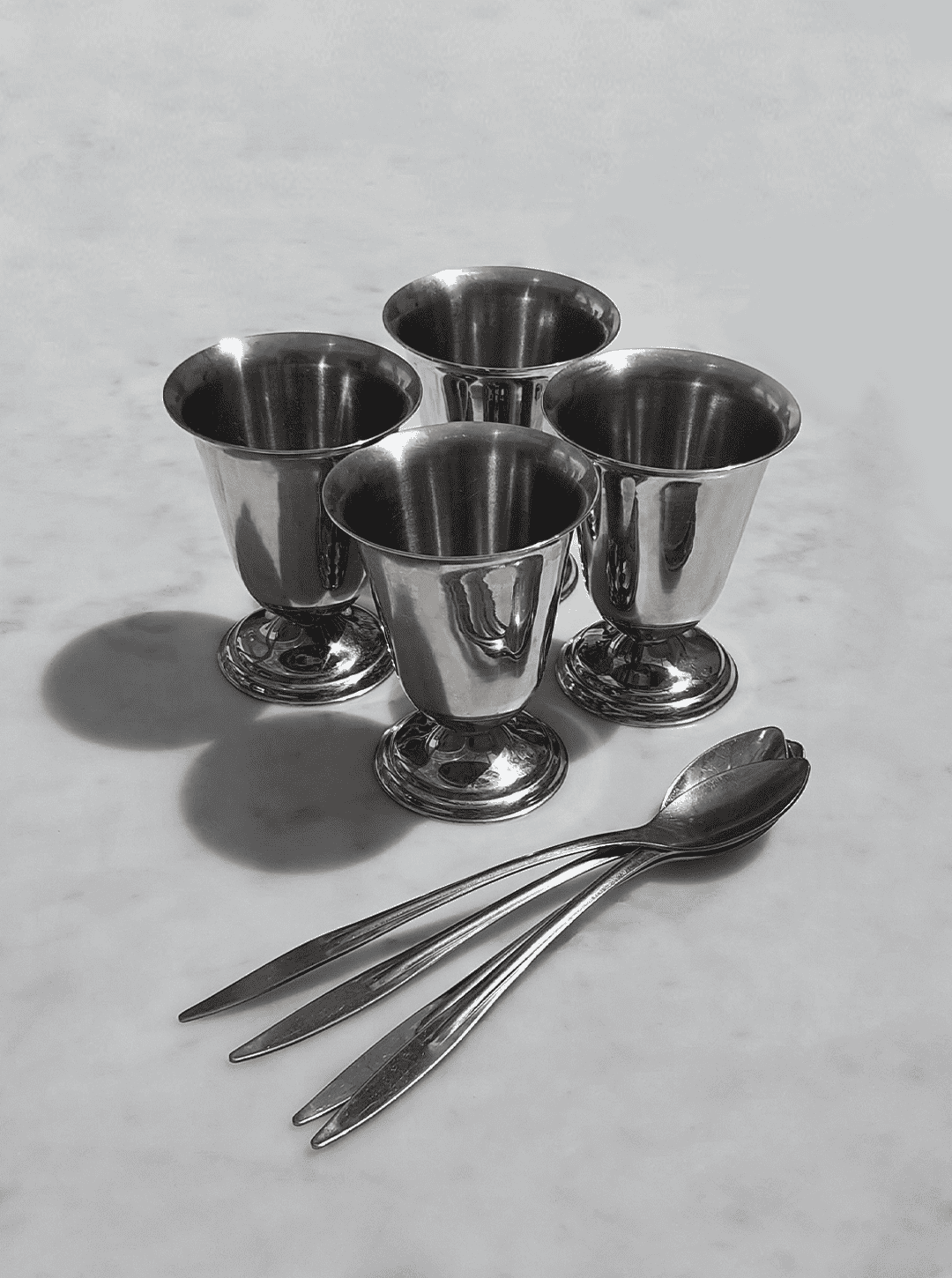 Vintage Dessert Bowl Silver Stainless Steel Spoon Set of 4