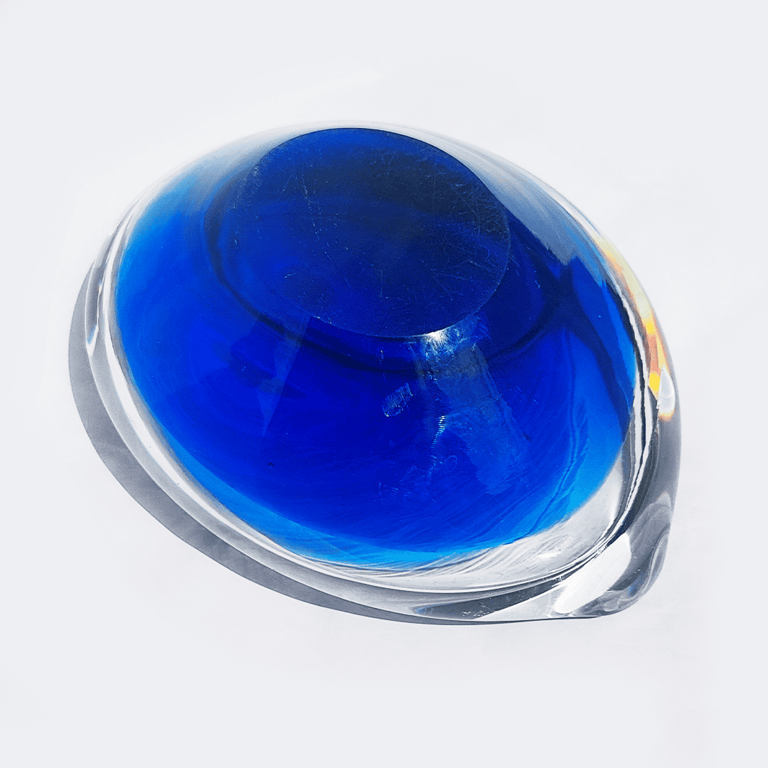 Vide Poche Oeil Vintage Verre transparent bleu marine