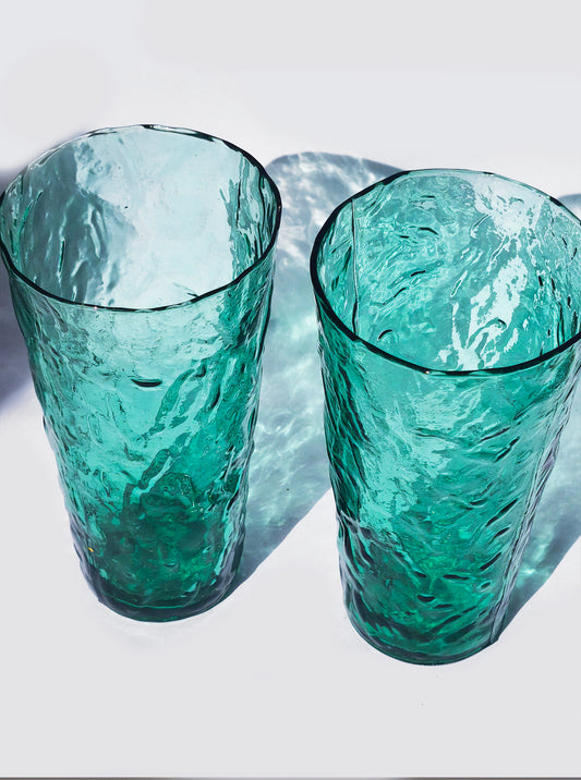 Set von 2 Vintage Gläser Türkis strukturiert