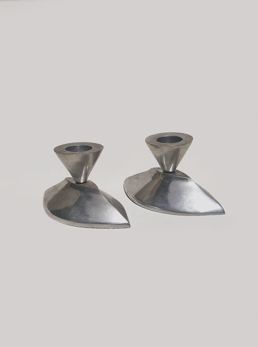 Set von 2 Vintage Kerzenhalter aus Metall