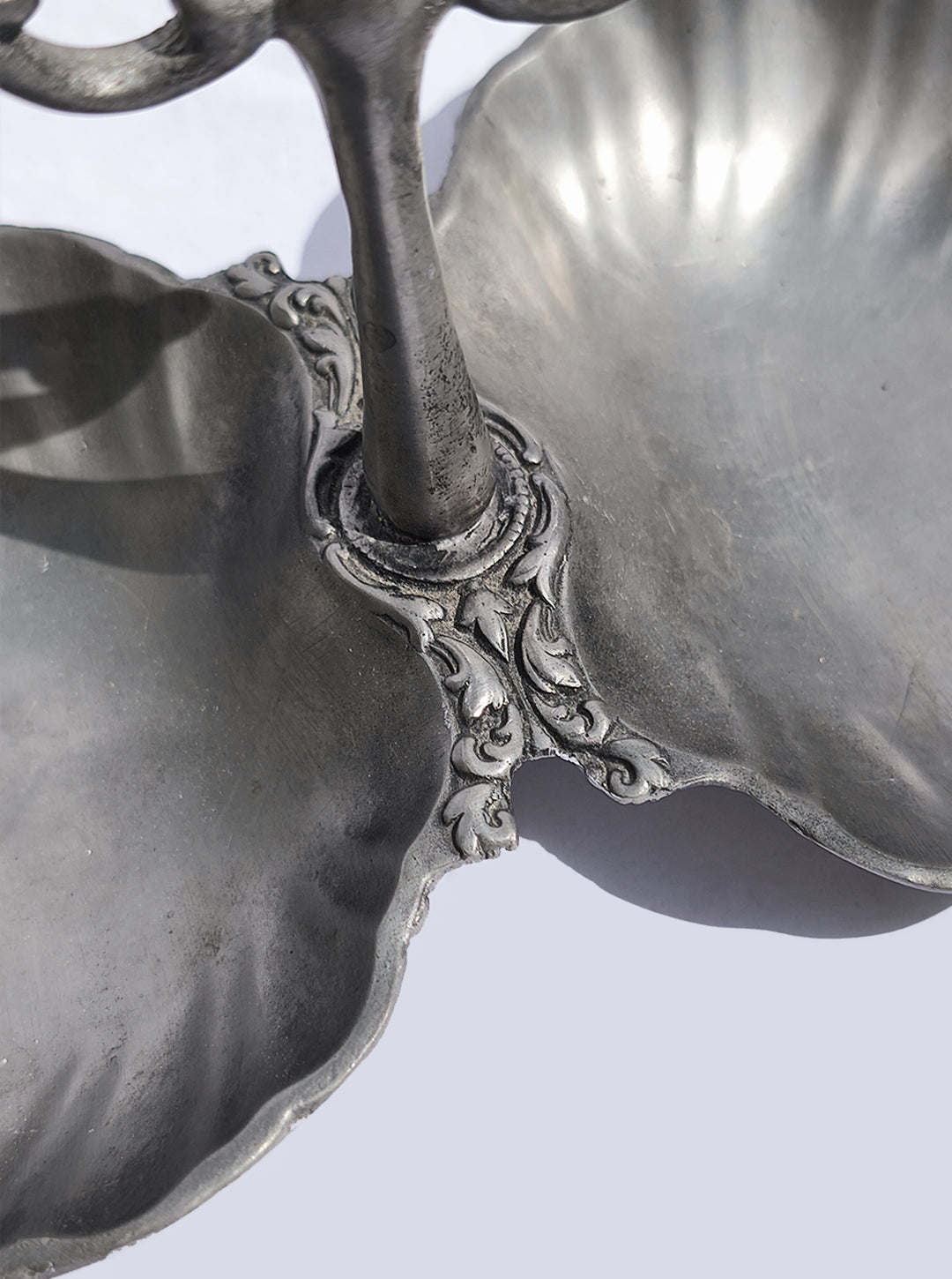 Vintage Doppelschale "Pewter Shell Double Tray" aus Zinn