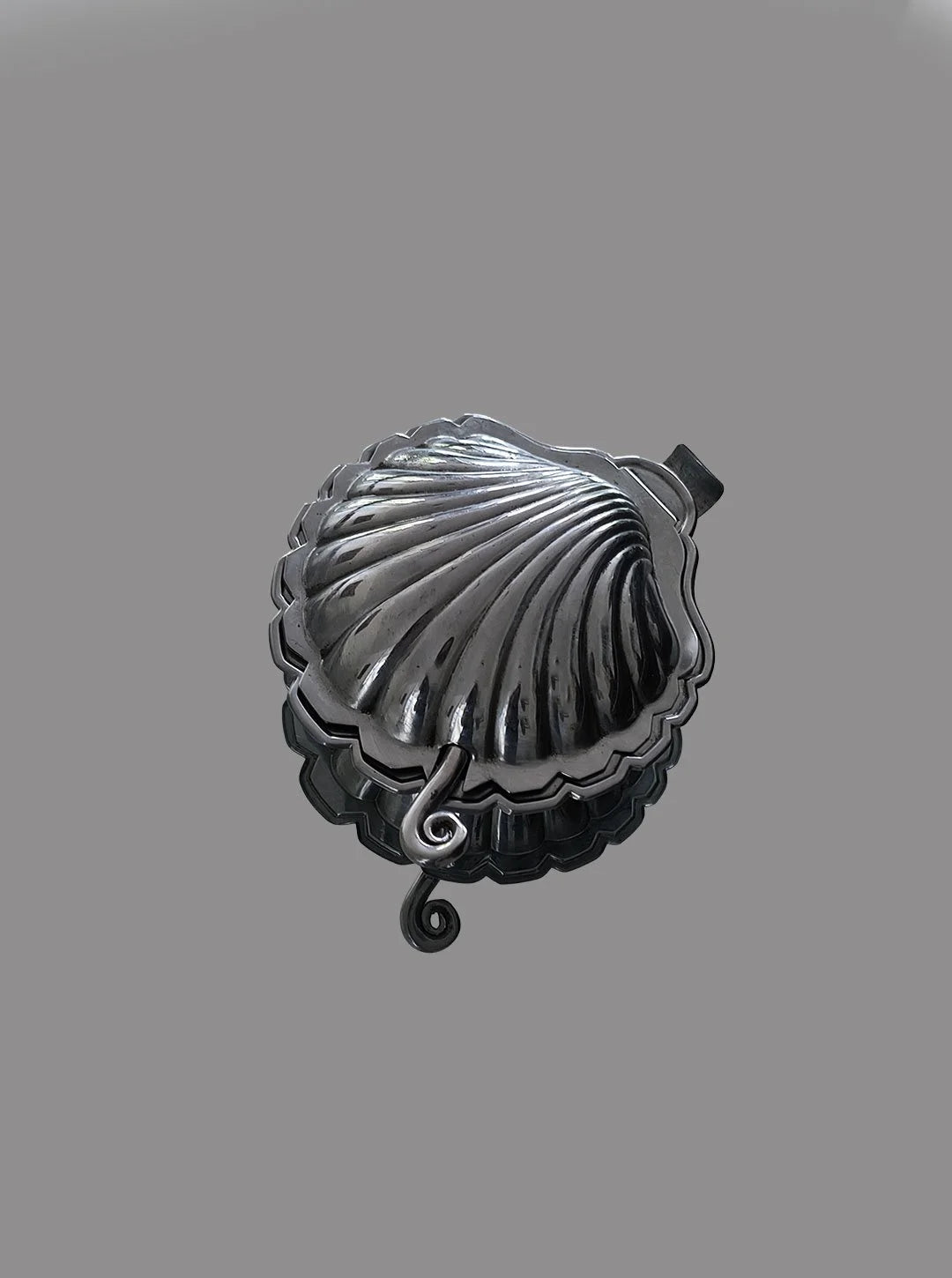 Vintage Butterdose in Muschelform, Silber
