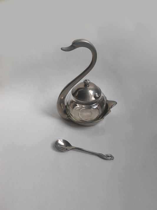 Vintage Zuckerdose "Swan" aus Metall und Glas