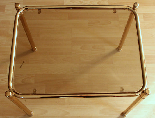 Vintage Beistelltisch Space Age Messing mit Rauchglasplatte