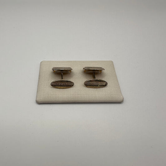 Vintage Manschettenknopf Set von 2, oval, 835 Silber, Linien-Dekor, deutsche Silberschmiedekunst