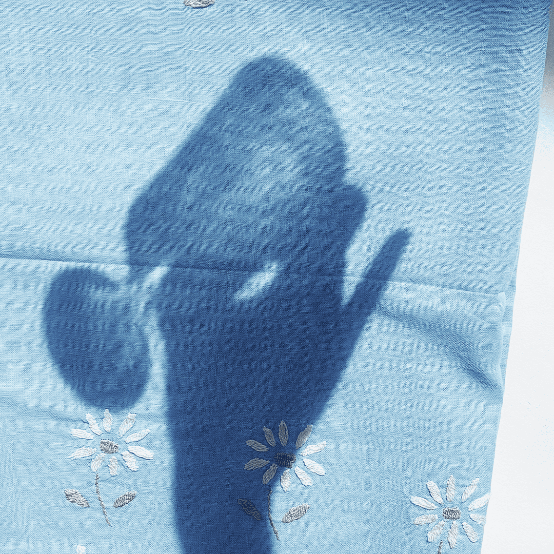 Vintage Tischdecke Margeritenmuster Blau