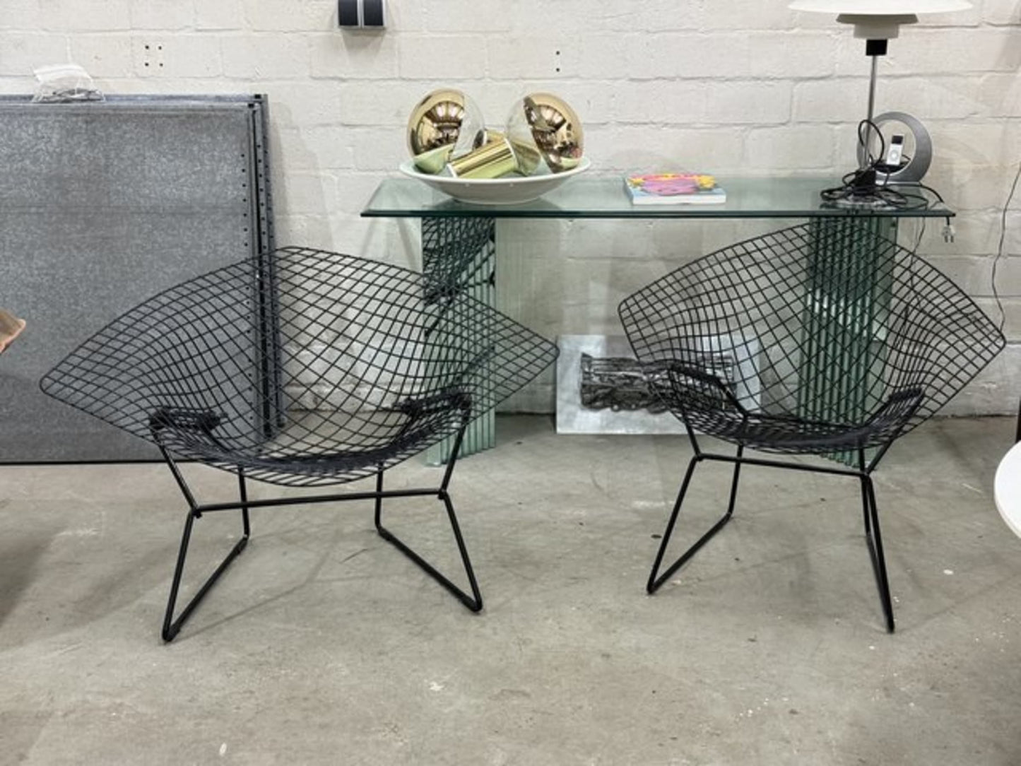 Vintage Set von 2 Diamond Chair von Harry Bertoia für Knoll International schwarz