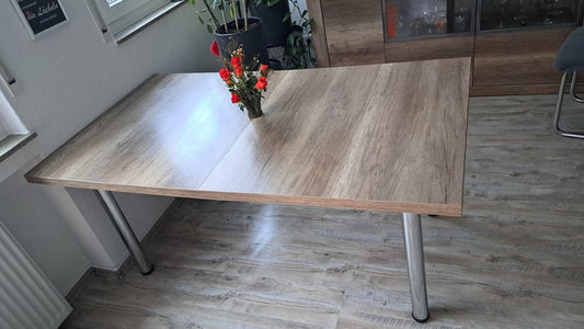 Esstisch Aalborg Monument Oak auf verstellbaren Chromfüßen Pre-Loved