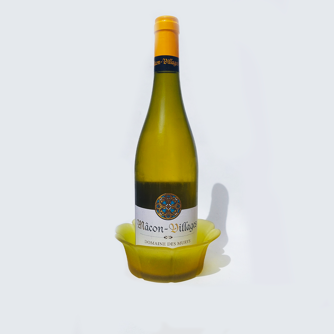 Vintage bottle coaster Flora polished glass yellow