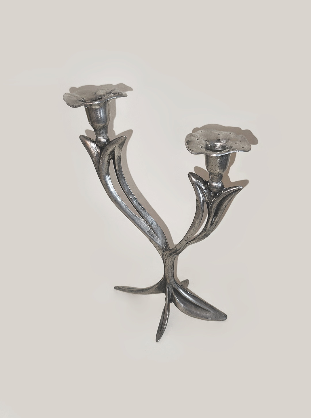 Set von 2 Vintage Kerzenhalter Jugendstil mit Blumenmotiv