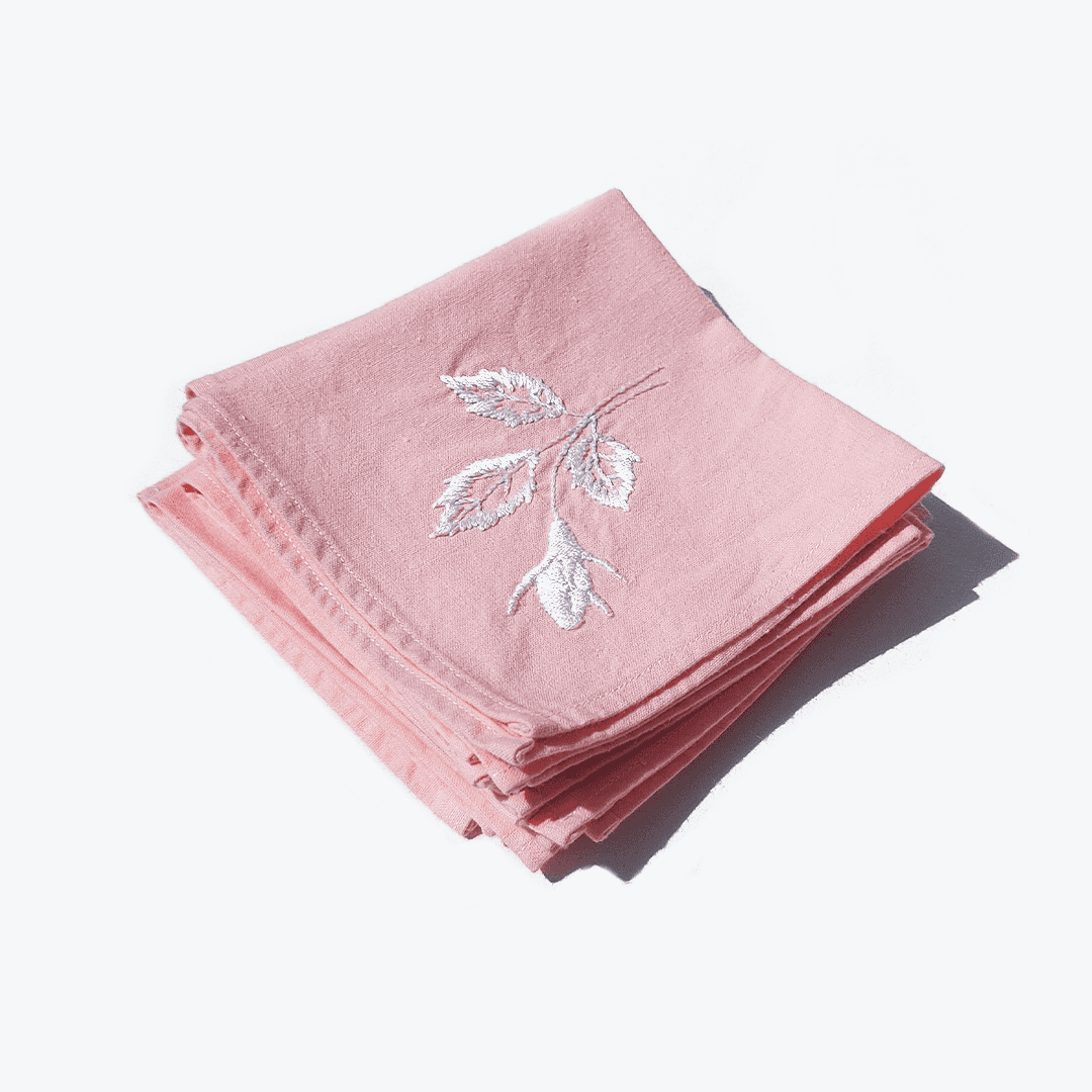 Serviettes vintage en coton rose et blanc, lot de 6