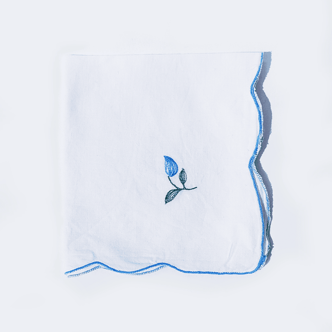 Vintage Napkin Cotton White, Blue Set of 4