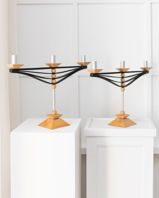 Bougeoirs vintage en bois et aluminium, prototypes, Italie, années 1970, lot de 2