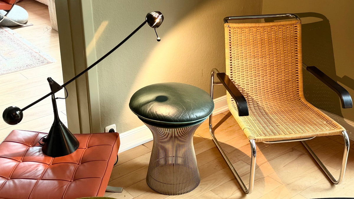 Hocker von Warren Platner für Knoll, grünes Leder