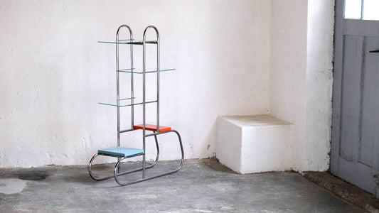 Vintage flower shelf Bauhaus by Slezak metal, glass