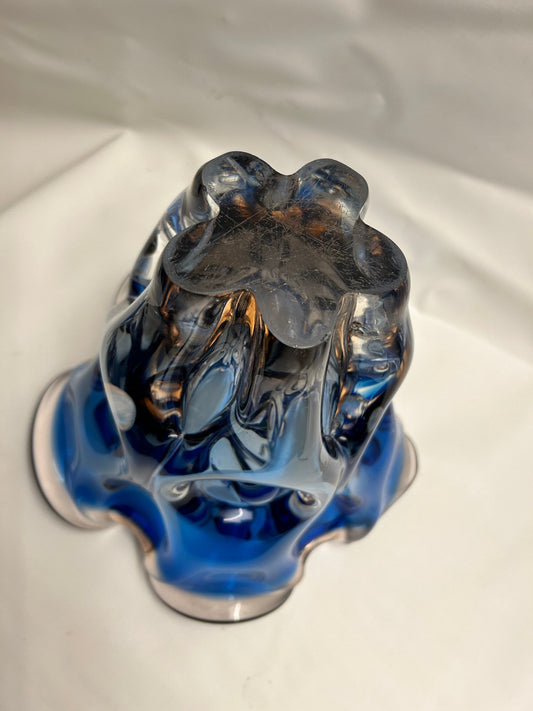 Vintage Vase Bohemian von für Farbverlauf Bernstein zu Blau, massives Glas, 1970er