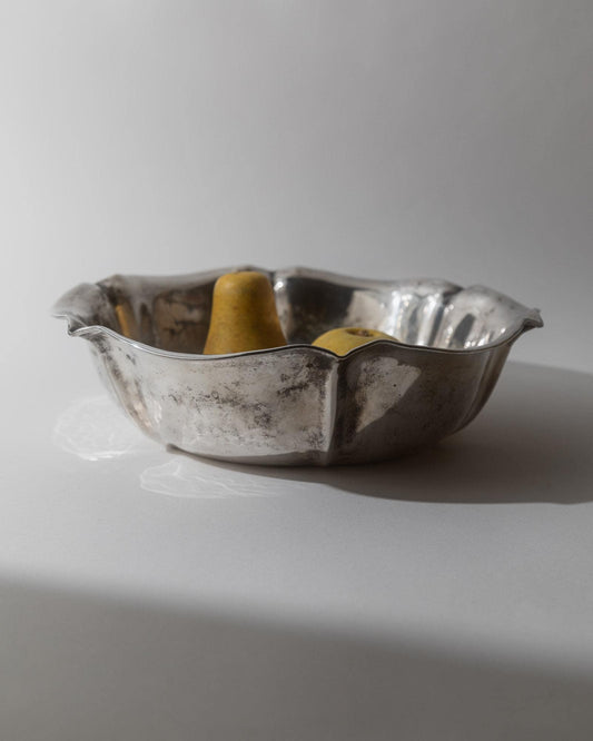 Vintage Obstschale Centerpiece versilbert, gebogene Form, Silberton Dekoration Metall versilbert