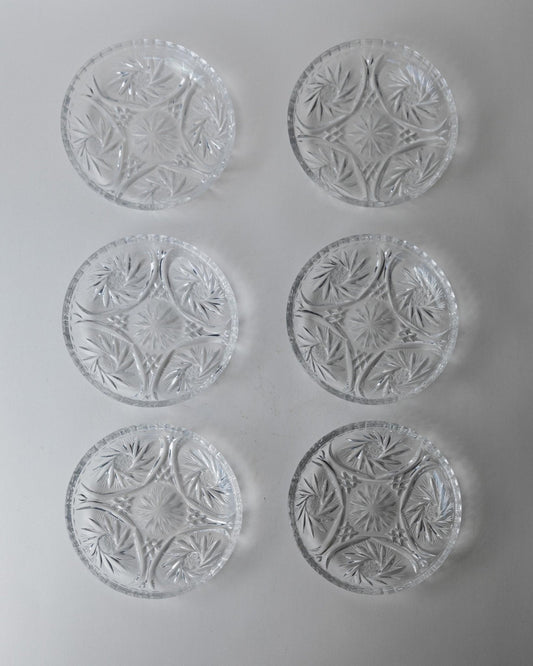 Set von 6 Vintage Kristallteller von Dresdener Crystal