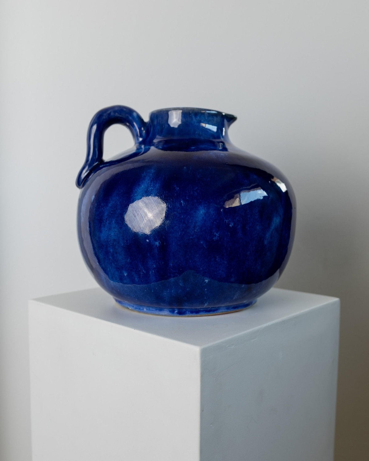 Vintage Keramik Krugvase, Blau glasiert, 1960er Jahre