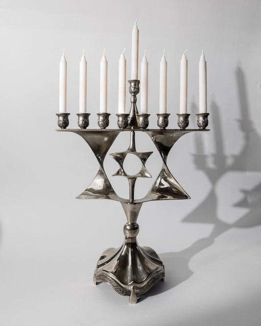 Vintage Menorah mit drehbarem Davidstern, versilbert, Judaica Dekor, 1960er Jahre