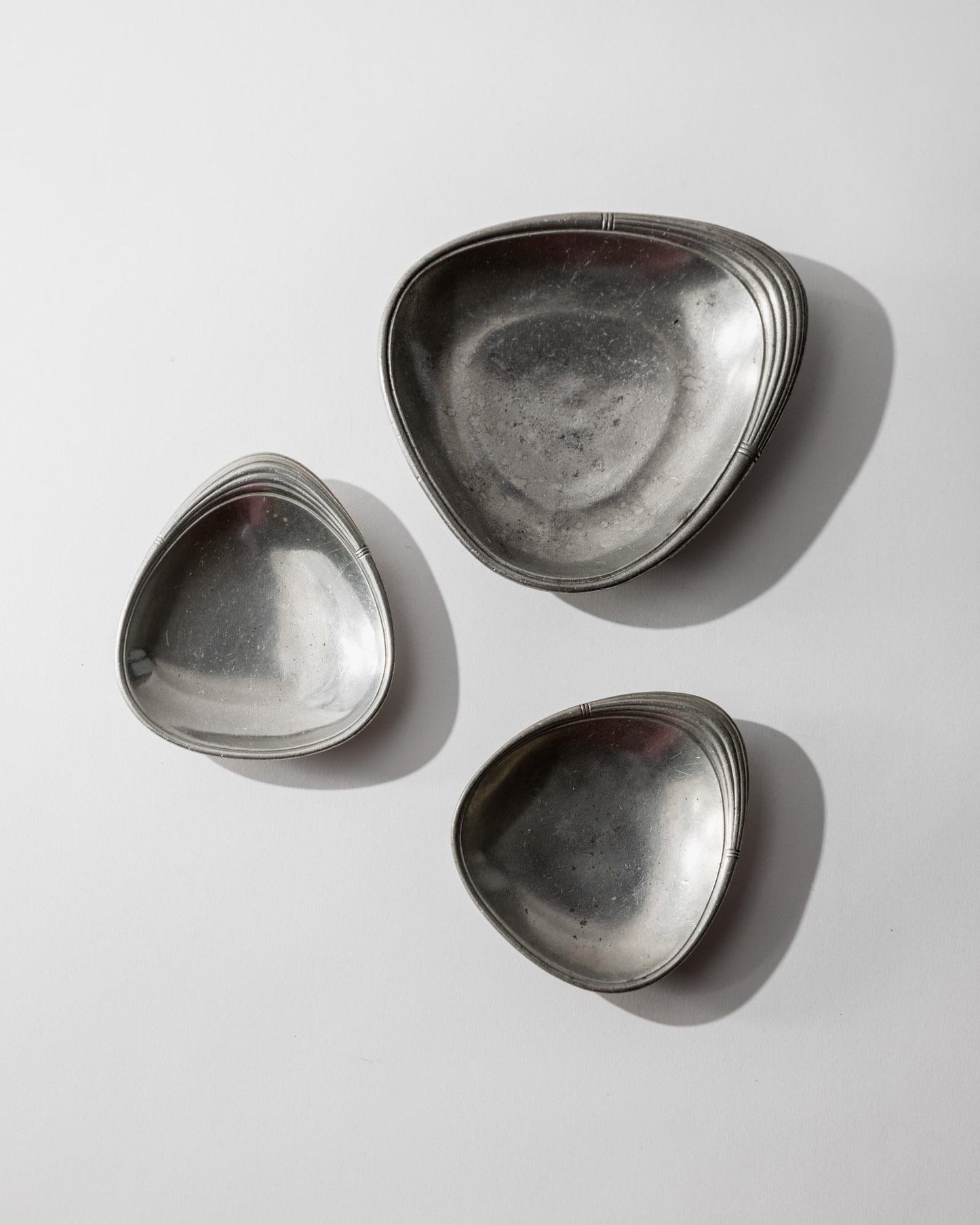 Vintage Zinnschale Set von 3 von Just für Just Denmark silbergrau Dekoration
