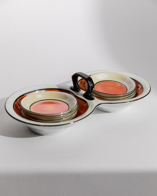 Vintage Schale Set von Gebrüder Schoenau Hüttensteinbach, orange-creme, 9-teilig