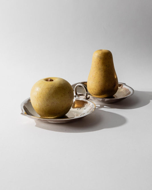 Vintage Vide-Poche-Schale Doppelschale mit Ringgriff versilbert, Patina, Dekoration