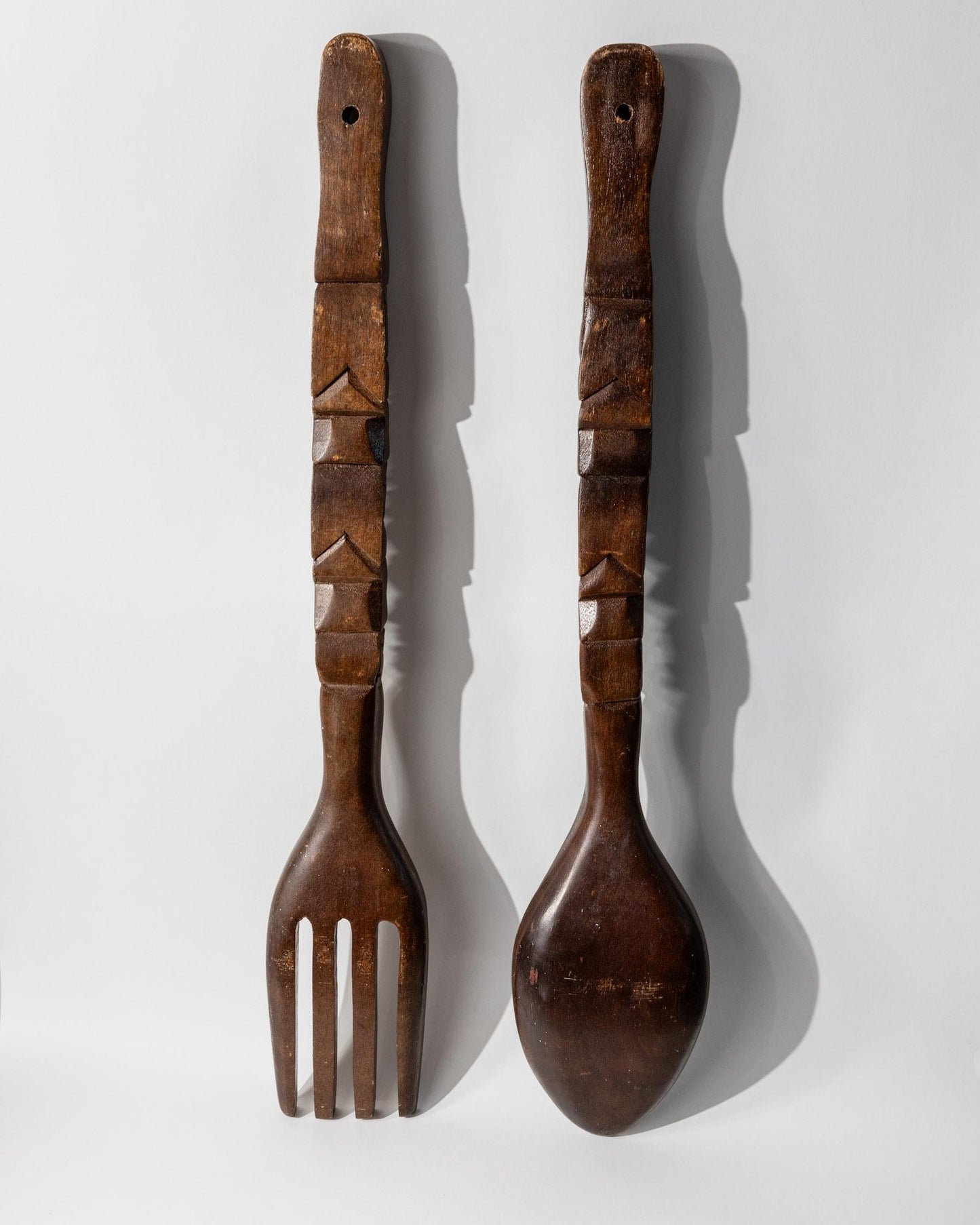 Set von 2 Vintage Wanddeko Holzskulpturen Gabel und Löffel, Italien 1960er
