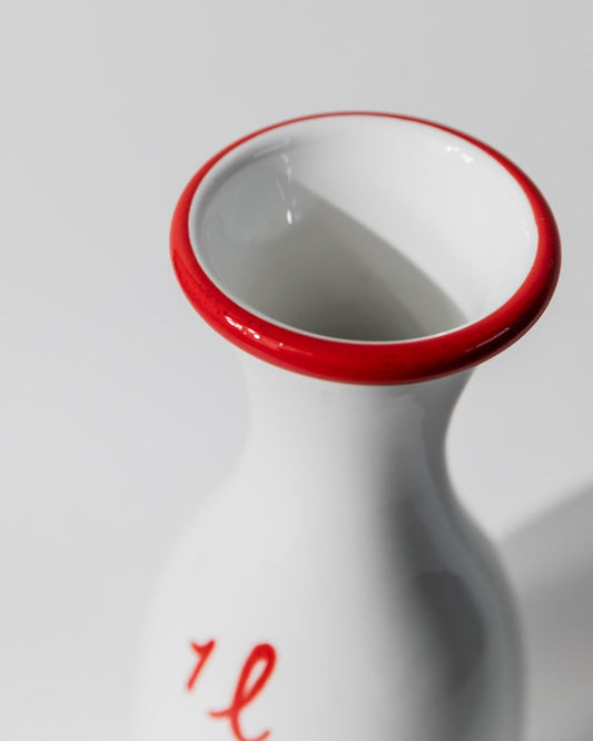 Vintage Keramikkrug von Italien 1970er, weiß mit rotem Rand, 1L, handgefertigt