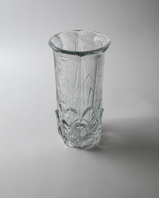 Vintage Glasvase mit Blattmotiv von Fidenza Italien
