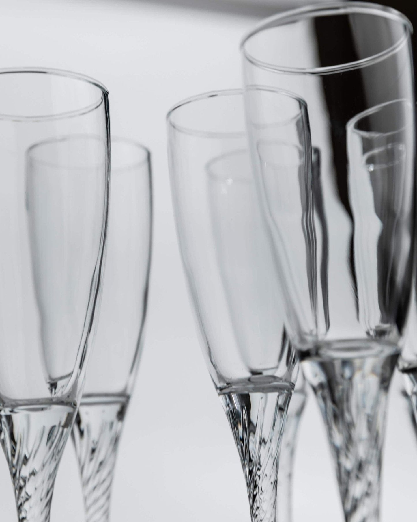 Vintage Champagnerglas Set von 8, geschwungener Stiel, klar, Geschenkidee