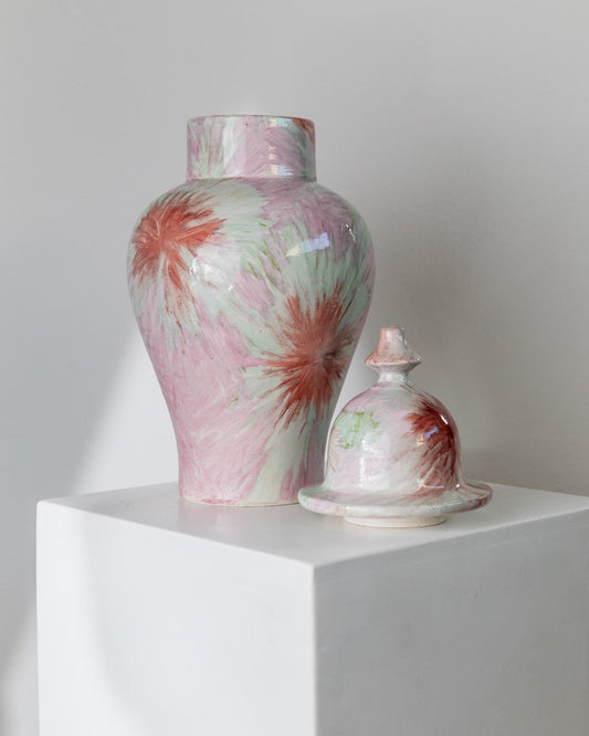 Vintage Vase mit Deckel von Rosso Verde M. Porpora für Italien, groß, glasiert, 1990er