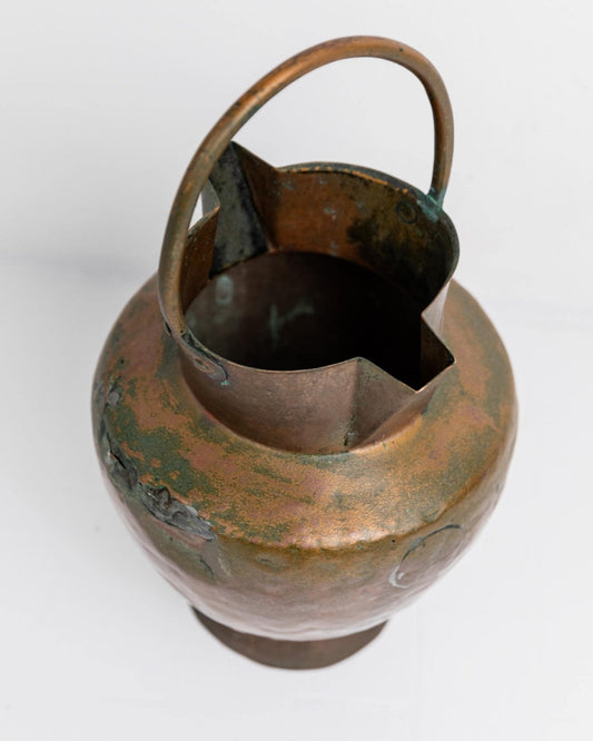 Vintage Metallkrug aus Kupfer und Messing mit Henkel, rustikales Landhausdesign