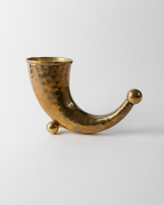 Vintage Trinkhorn Messing handgeschnitzt Dänemark 1930er sehr dekorativ