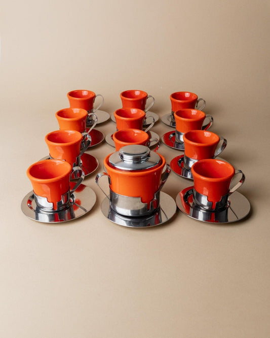 Vintage Kaffeeset 24 Teile Rot/Orange Keramik Italien 1970er Retro Geschenkidee