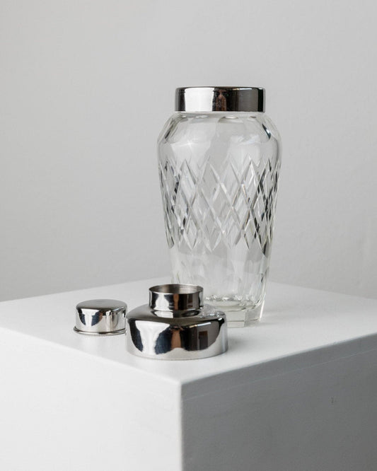 Vintage Cocktail Shaker Crystal Glass Stainless Steel Mid Century Design Italy 1960s