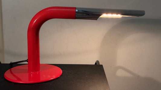 Tischlampe "Gulp" von Ingo Maurer für Design M, Rot und Chrom