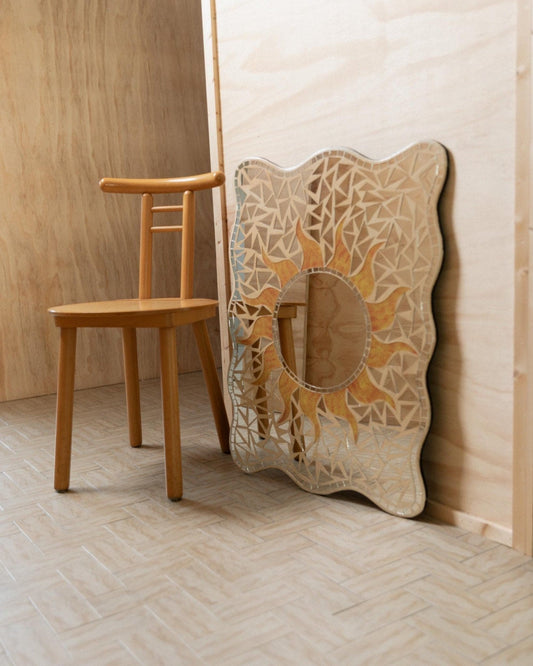 Vintage Mosaikspiegel mit Sonnenmuster Italien 1970er Boho-Stil