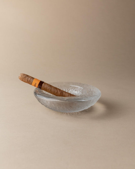 Vintage ashtray Murano glass clear structured round Italy 1970s