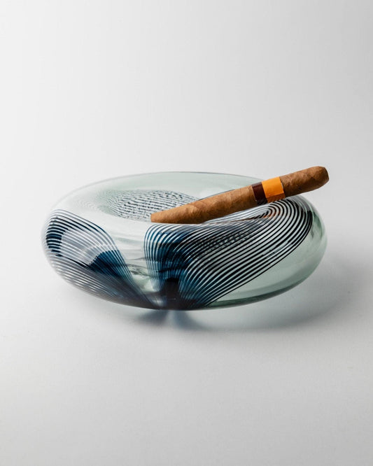 Vintage Schale Murano Glas Blau gestreift 1970er Jahre