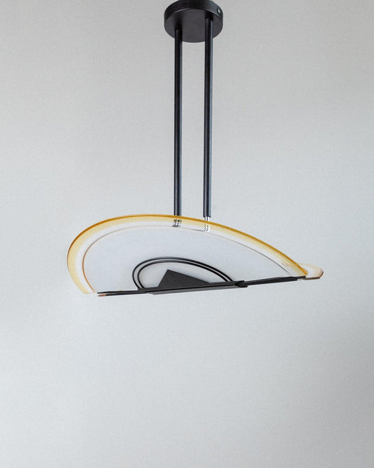 Vintage Murano glass ceiling light geometric white yellow black Memphis 80s