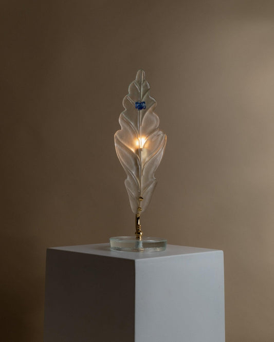 Vintage Tischlampe Murano Glas blattförmig mit blauen Details