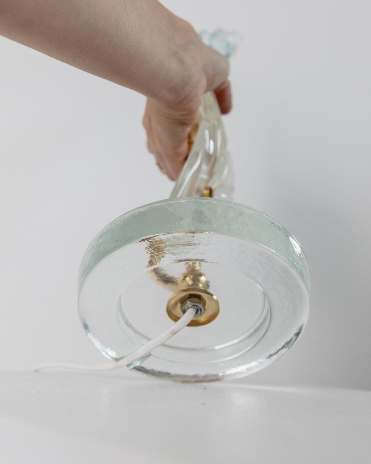 Vintage Tischlampe Murano Glas Blattform blau klar gold Metall