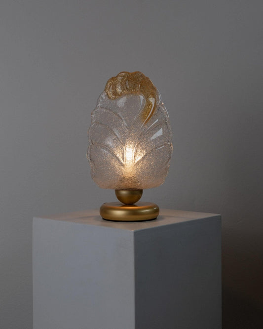 Vintage Tischlampe von Agostinelli für Murano Glas Blattförmig Weiß Gelb Gold