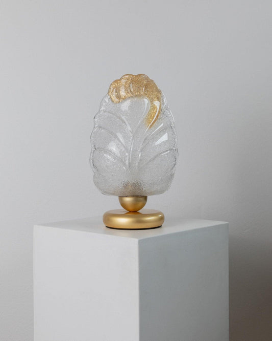 Vintage Murano glass table lamp leaf shape gold metal base Italy 1980s design