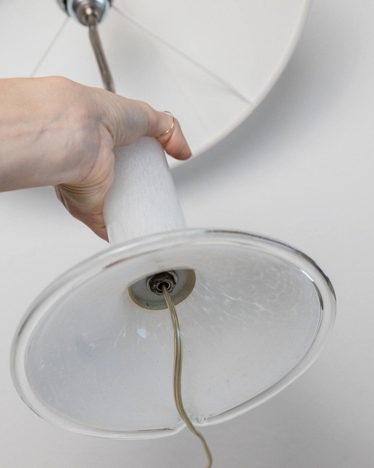 Vintage Murano Glas Tischlampe Zig Zag Metall Seide Textur Italien 1980er